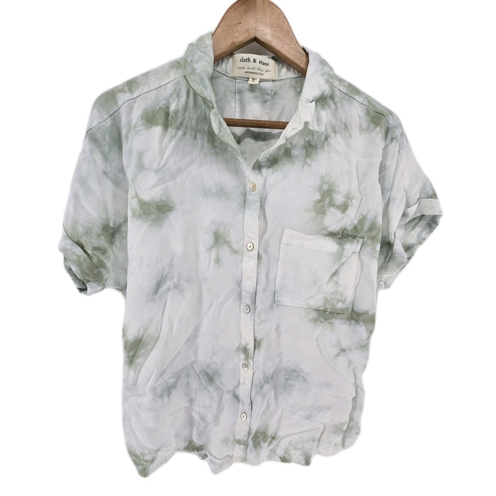 cloth & stone Green and White Tie-Dye Button Down Shirt